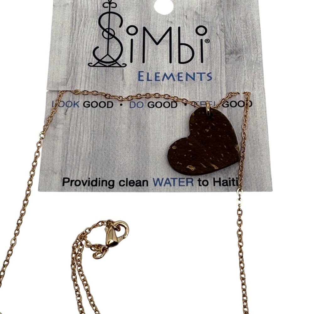 Simbi Elements Coconut Heart Pendant Necklace Gold Plated Handmade in Haiti Boho